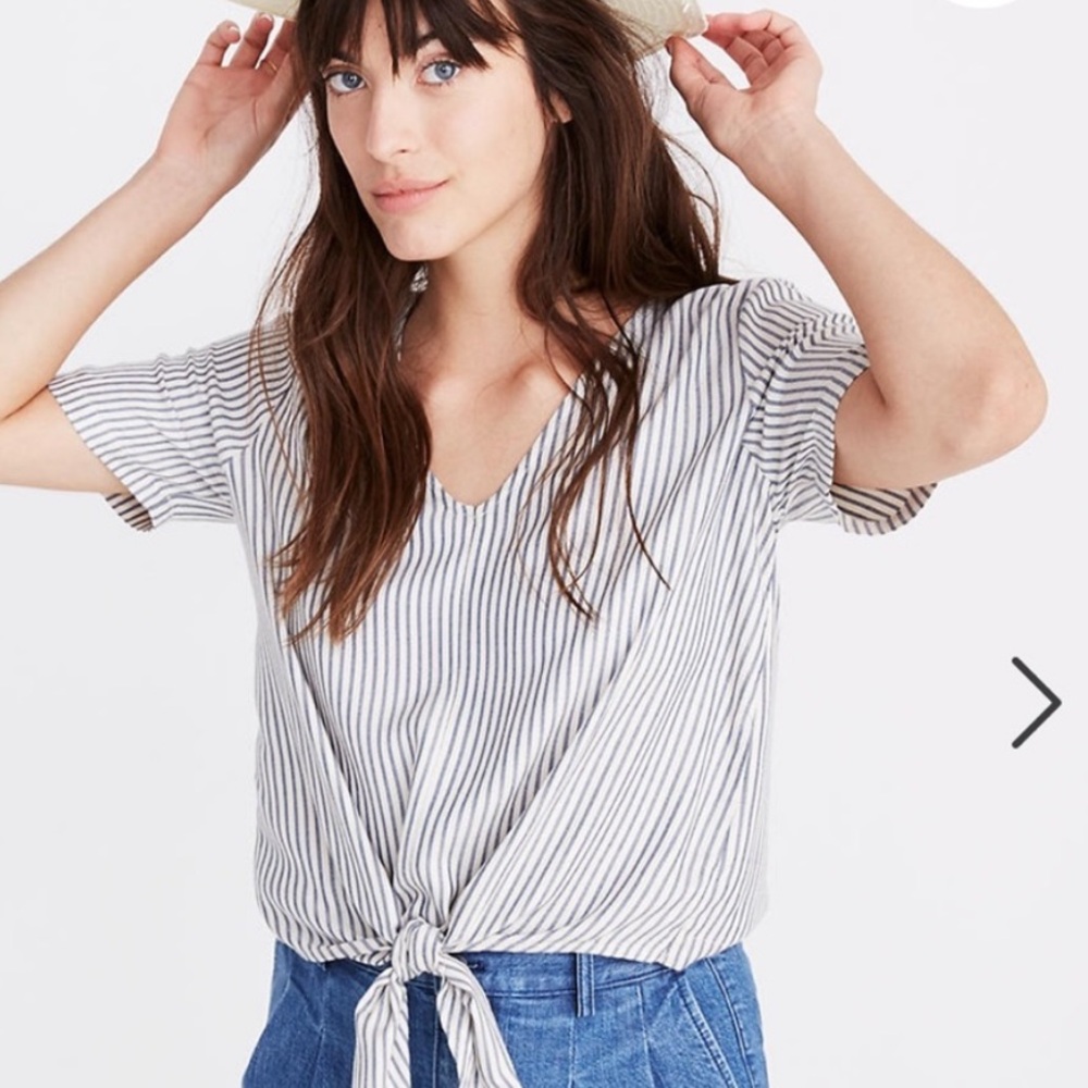 Women’s XS Madewell Striped Tie Front Top